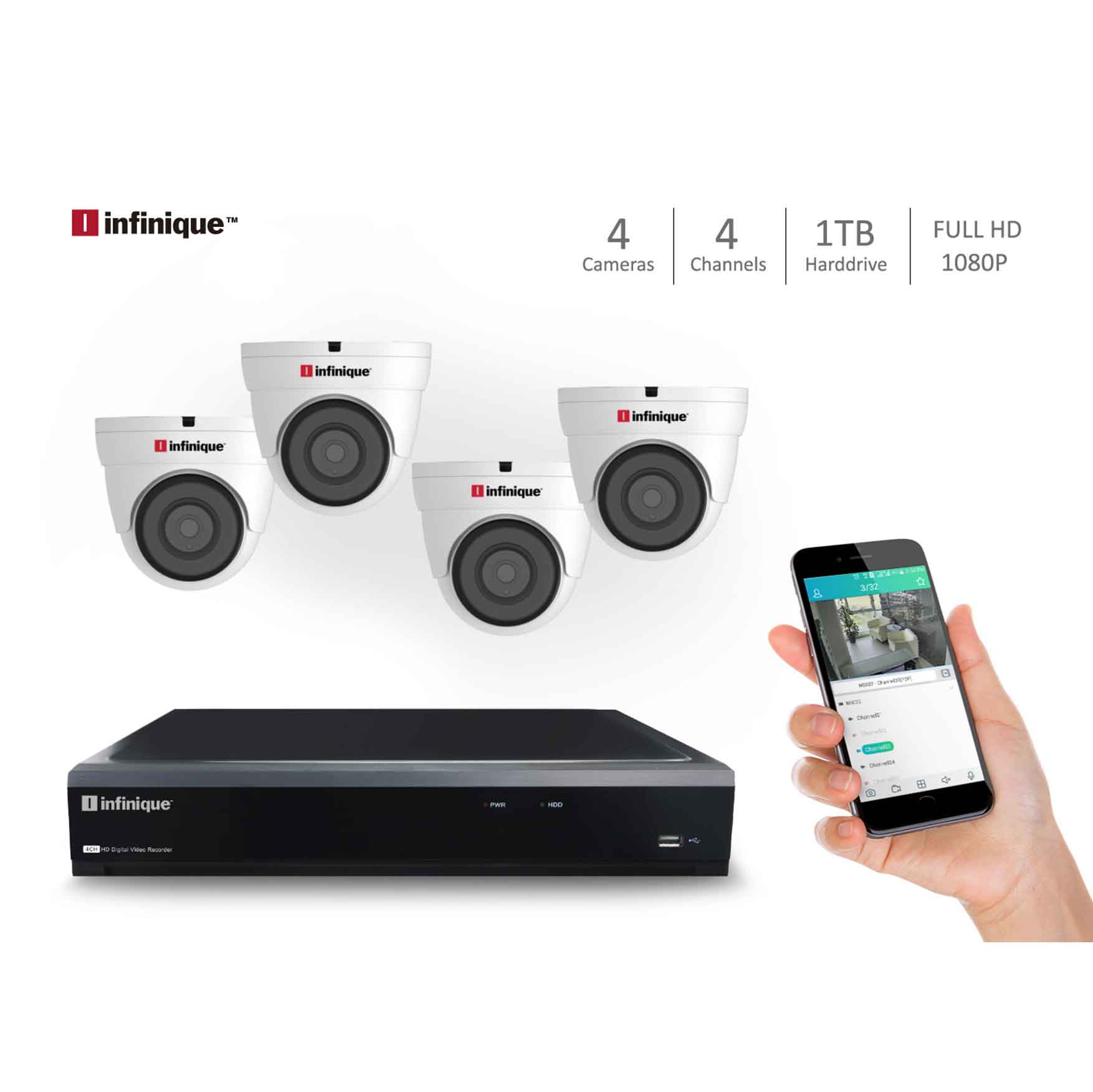 Infinique 4Ch Hybrid DVR with 4 Dome Cameras